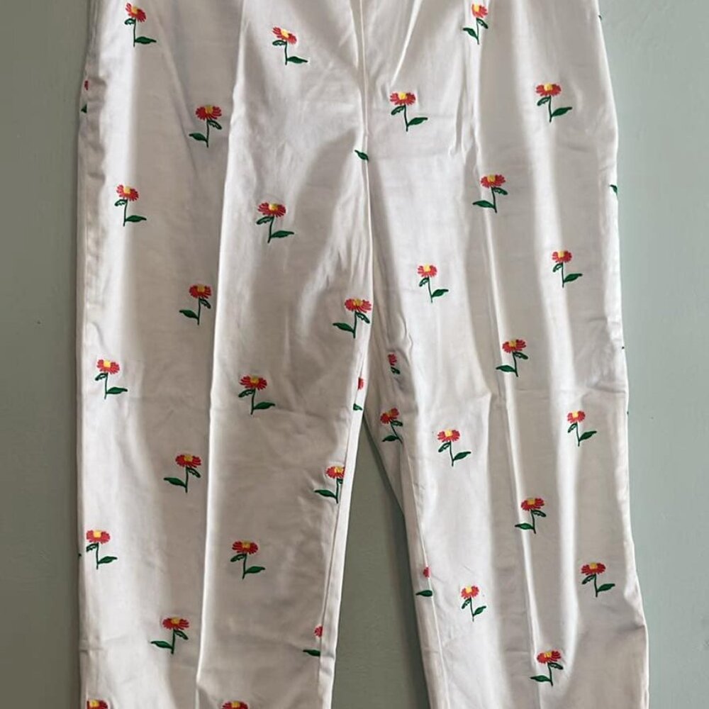 Island Republic Sz 12 Embroidered Cotton Capri w/Stretch Pants Vacation BBQ Casu